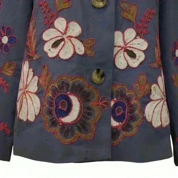 SFERA Collection Blue Button Down Embroidered Button Down Coat Size M - Picture 3 of 8